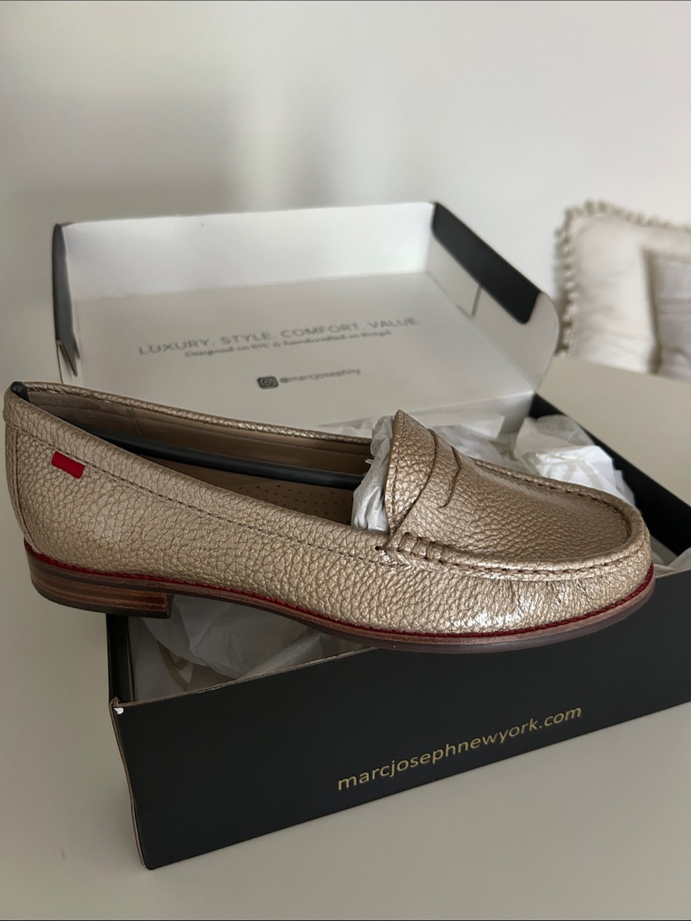 Marc Joseph New York Metallic Gold Leather Penny Loafers - Women's NWT